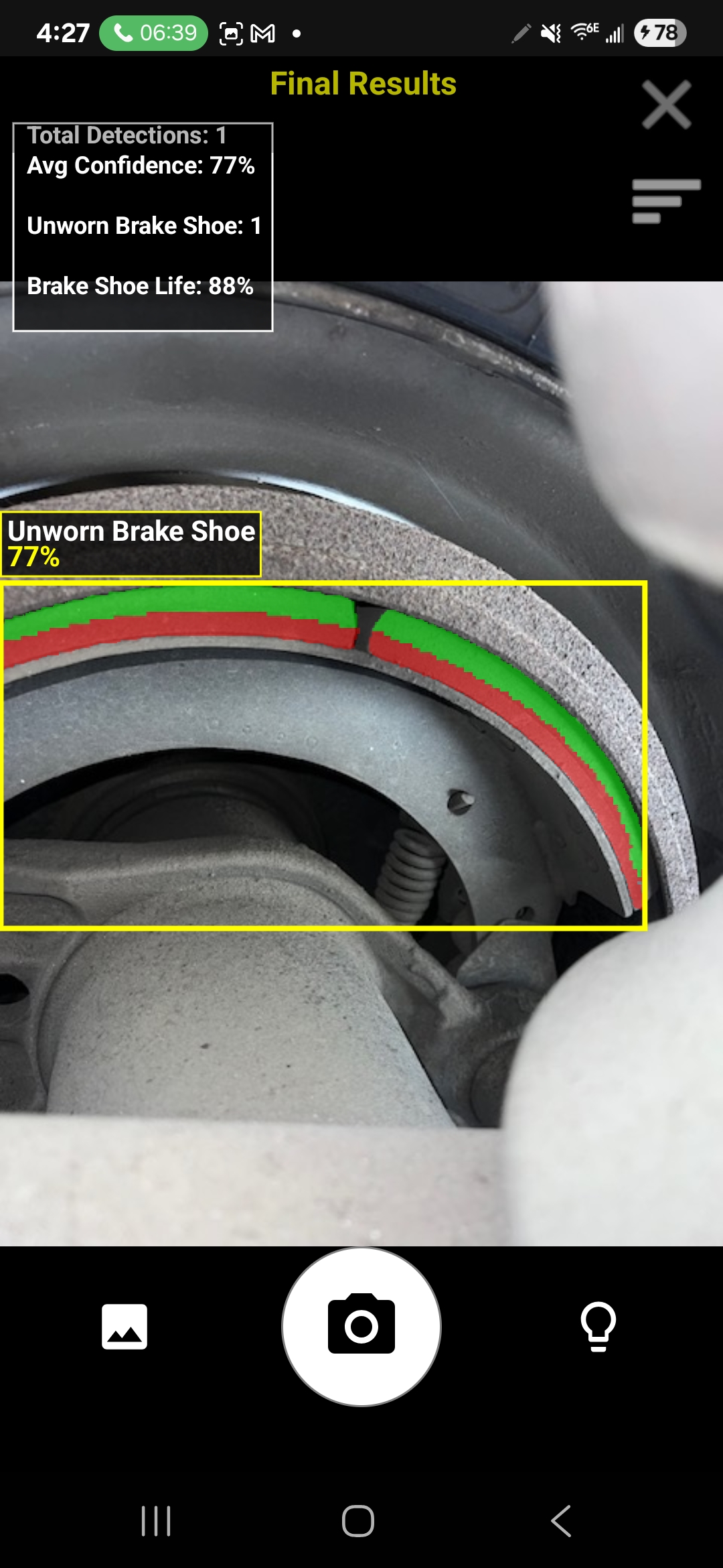 Chart of brake shoe wear metrics generated by InSpec predictive analytics